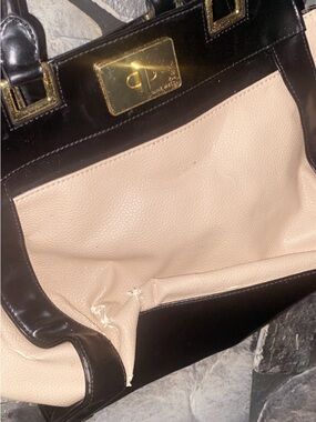 Nine West Black and Beige Two-Tone Leather Tote